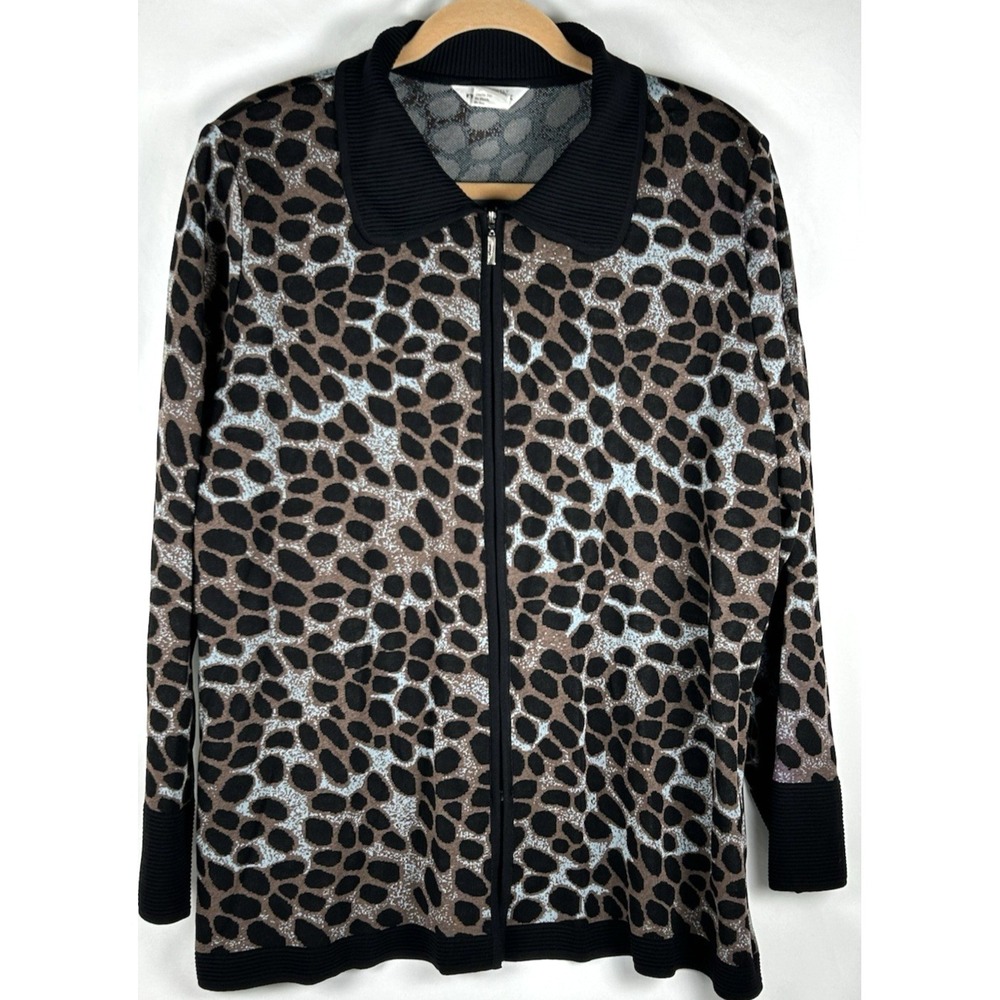 Exclusively Misook Leopard Animal Print Zip Up Cardigan Jacket Plus 3X